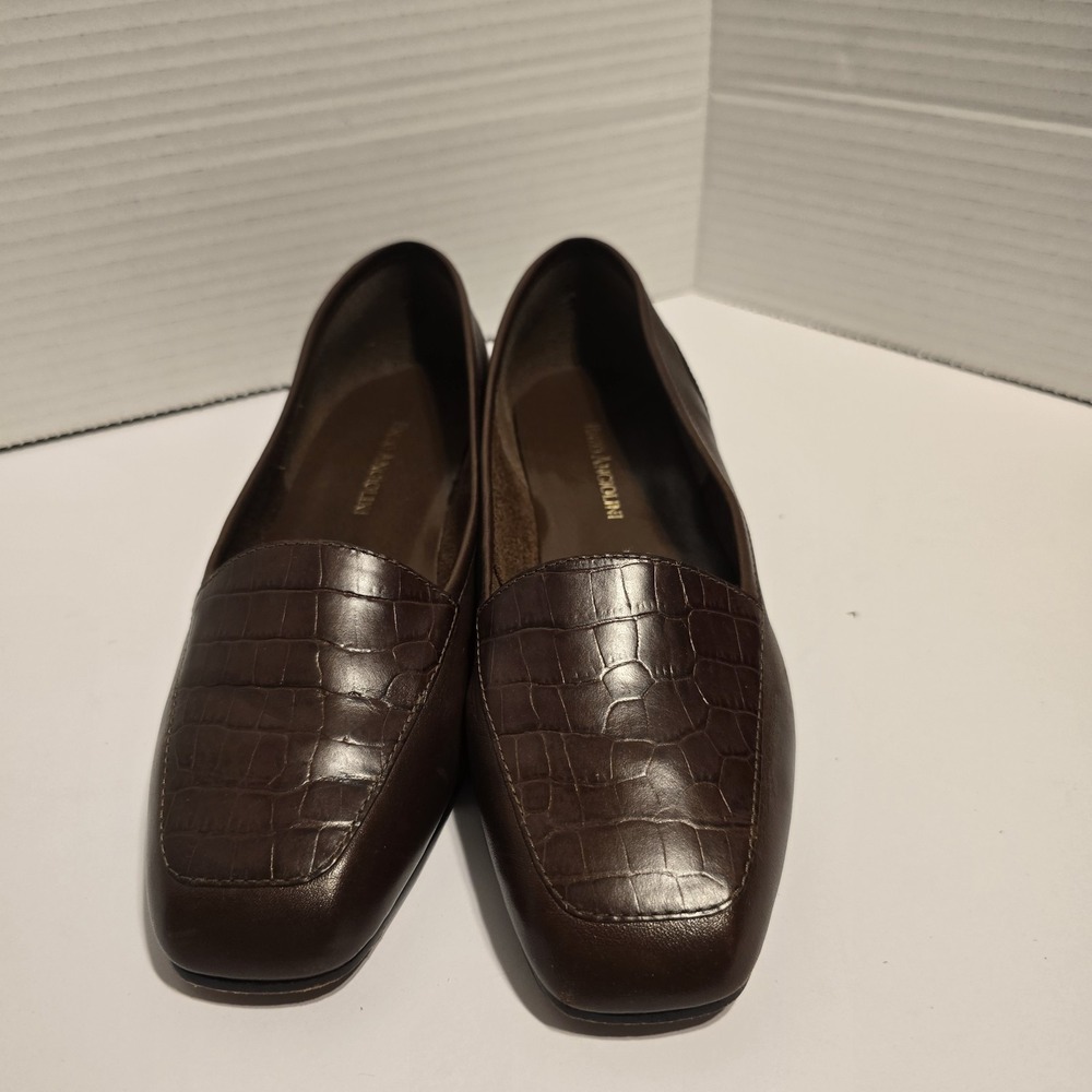 Enzo Angiolini Liberty‎ Brown Leather Croc Embossed Loafers Women's Size 6.5 M